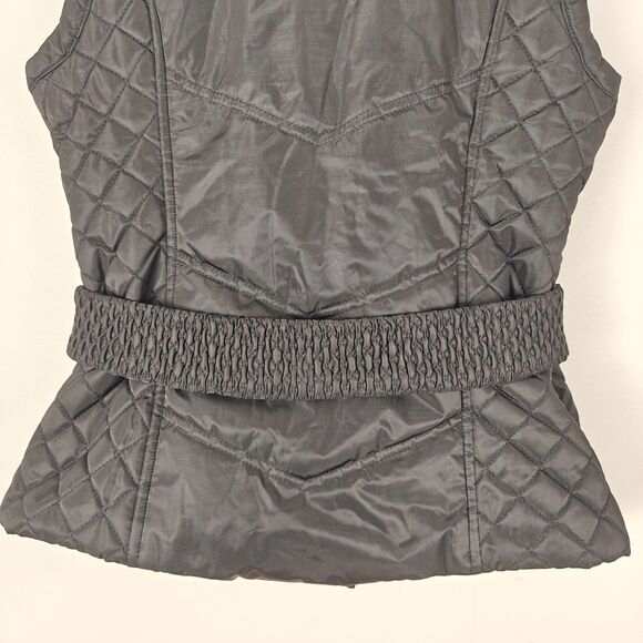 Guess Quilted Button Up High Collar Black Vest With Belt Size M Y2K Glam Rock - Picture 6 of 9